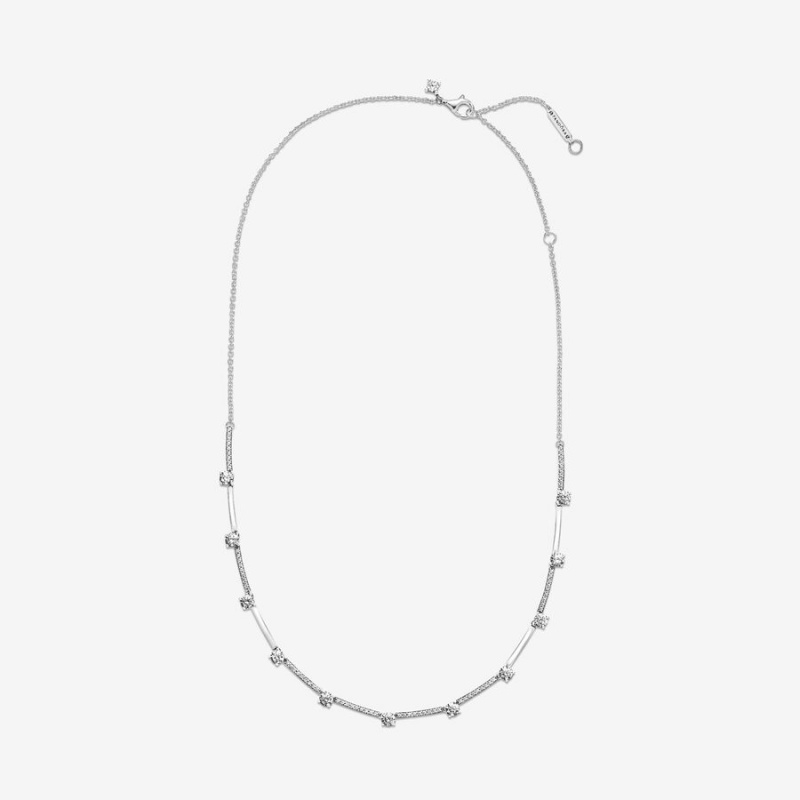 Pandora Sparkling Pavé Collier Bars Chain Necklaces Sterling Silver | 3840-SIVWX