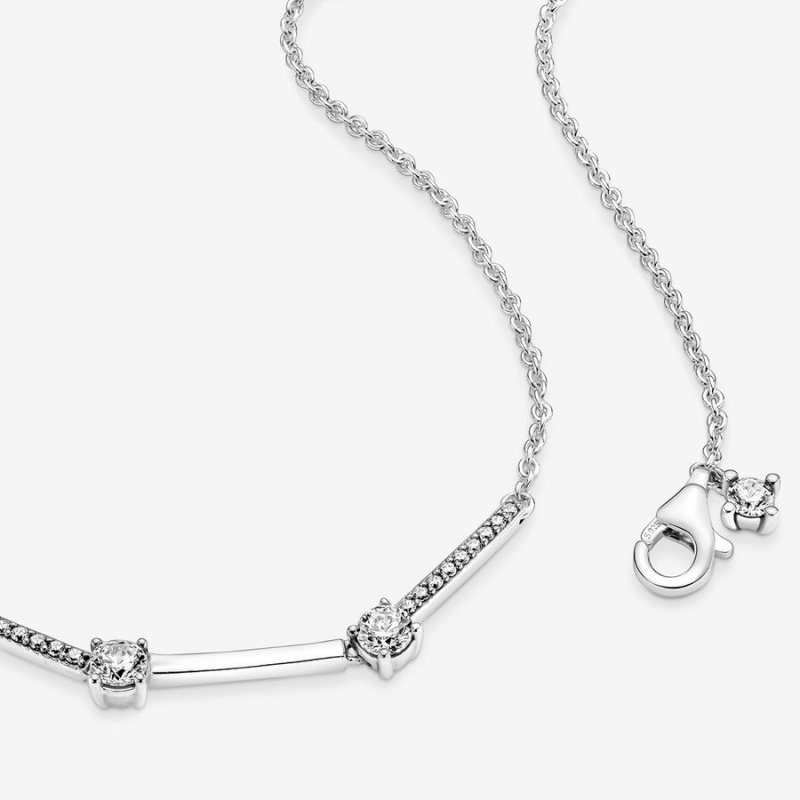 Pandora Sparkling Pavé Collier Bars Chain Necklaces Sterling Silver | 3840-SIVWX