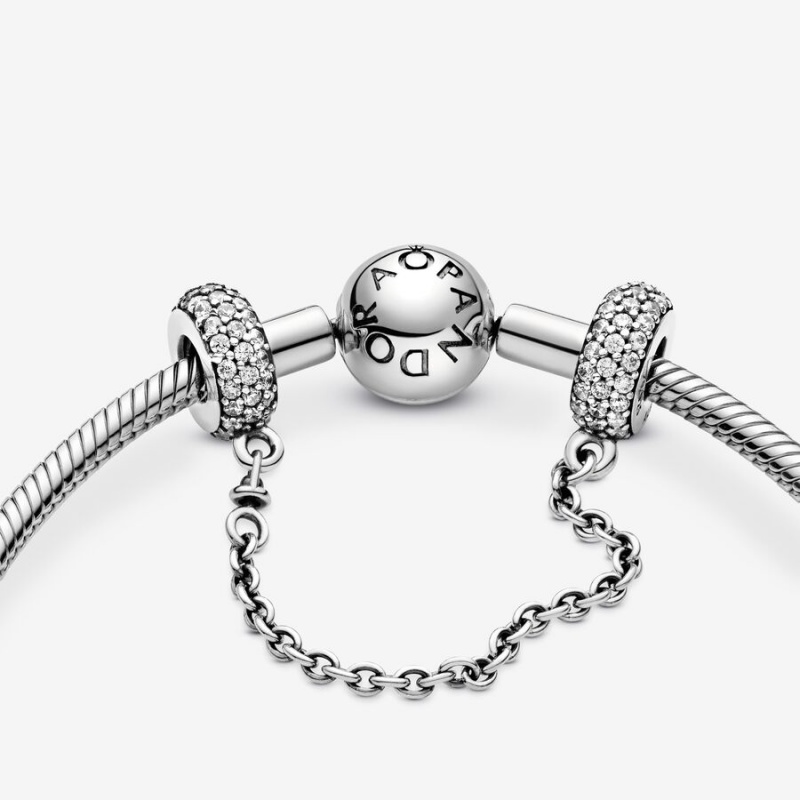 Pandora Sparkling Pavé Safety Safety Chains Sterling Silver | 2456-KCNBF