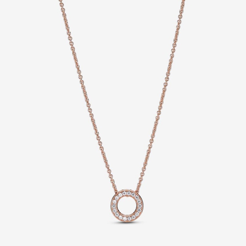 Pandora Sparkling Pave Circle Jewelry Gift Set Necklace & Earring Sets Rose Gold Plated | 7604-NEFHS