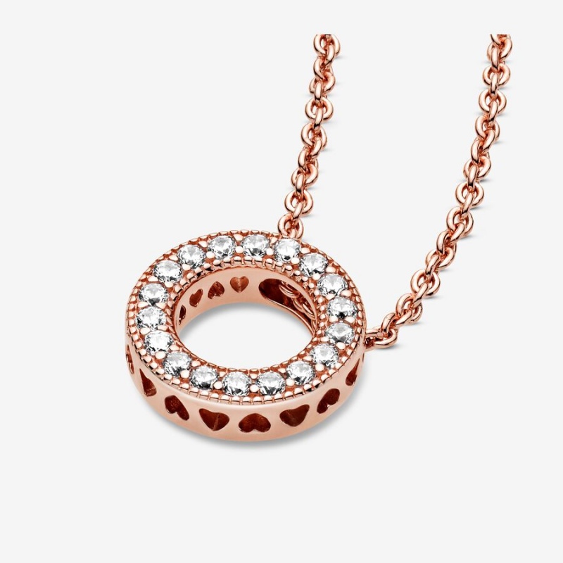 Pandora Sparkling Pave Circle Jewelry Gift Set Necklace & Earring Sets Rose Gold Plated | 7604-NEFHS