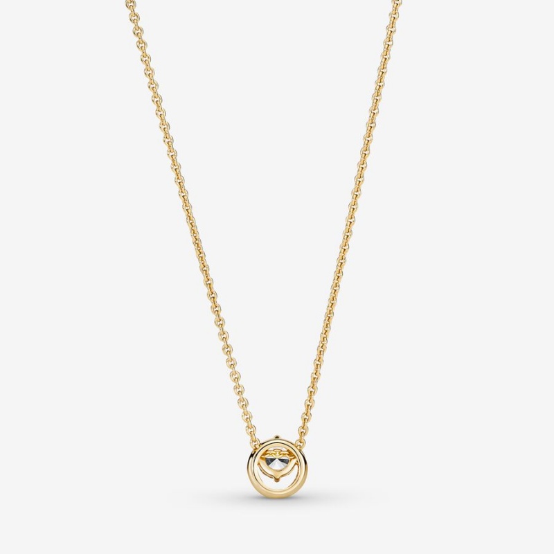 Pandora Sparkling Round Halo Collier Pendant Necklaces Gold Plated | 0785-BSYXP