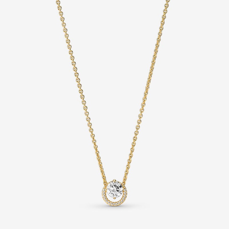 Pandora Sparkling Round Halo Collier Pendant Necklaces Gold Plated | 0785-BSYXP