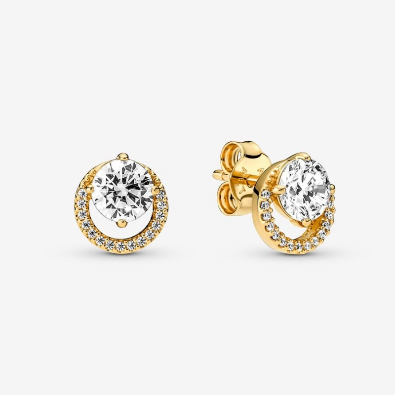 Pandora Sparkling Round Halo Jewelry Gift Set Stud Earrings Gold | 8341-SPHVQ