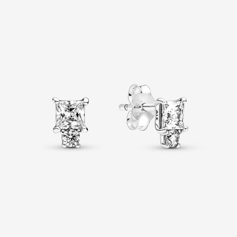 Pandora Sparkling Round & Square Stud Earrings Sterling Silver | 9048-BHAUN