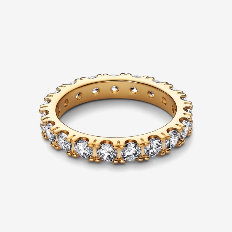 Pandora Sparkling Row Eternity Band Rings Gold Plated | 5768-UEHXD