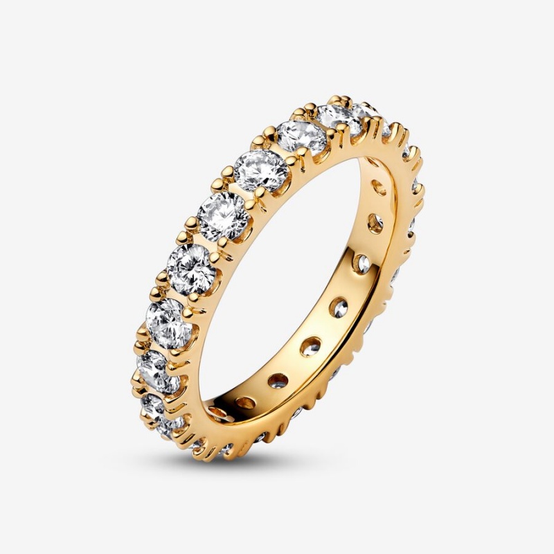 Pandora Sparkling Row Eternity Band Rings Gold Plated | 5768-UEHXD