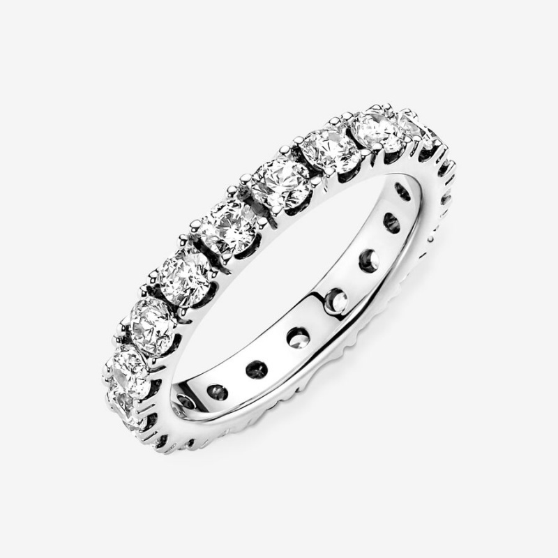 Pandora Sparkling Row Eternity Band Rings Sterling Silver | 0215-NOXFR