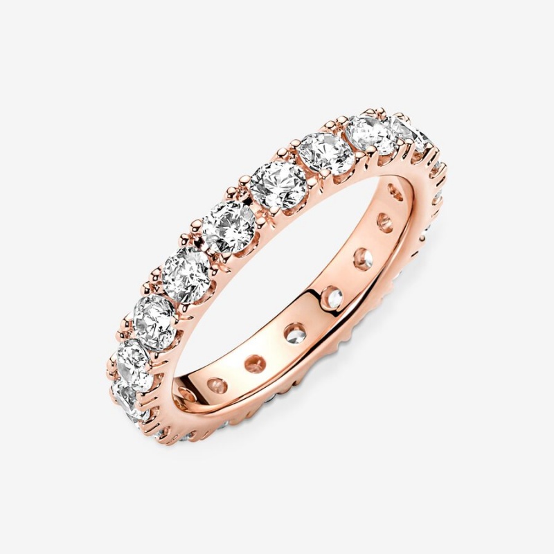 Pandora Sparkling Row Eternity Band Rings Rose Gold Plated | 3875-JUDKM