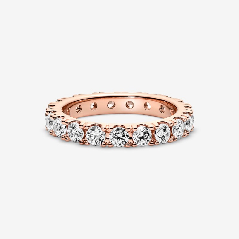 Pandora Sparkling Row Eternity Band Rings Rose Gold Plated | 3875-JUDKM