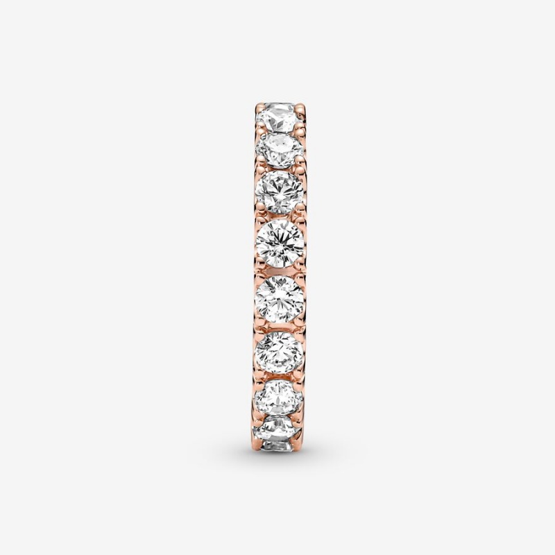 Pandora Sparkling Row Eternity Band Rings Rose Gold Plated | 3875-JUDKM