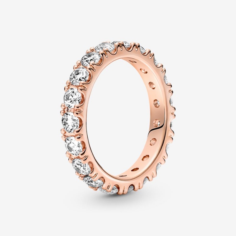 Pandora Sparkling Row Eternity Band Rings Rose Gold Plated | 3875-JUDKM