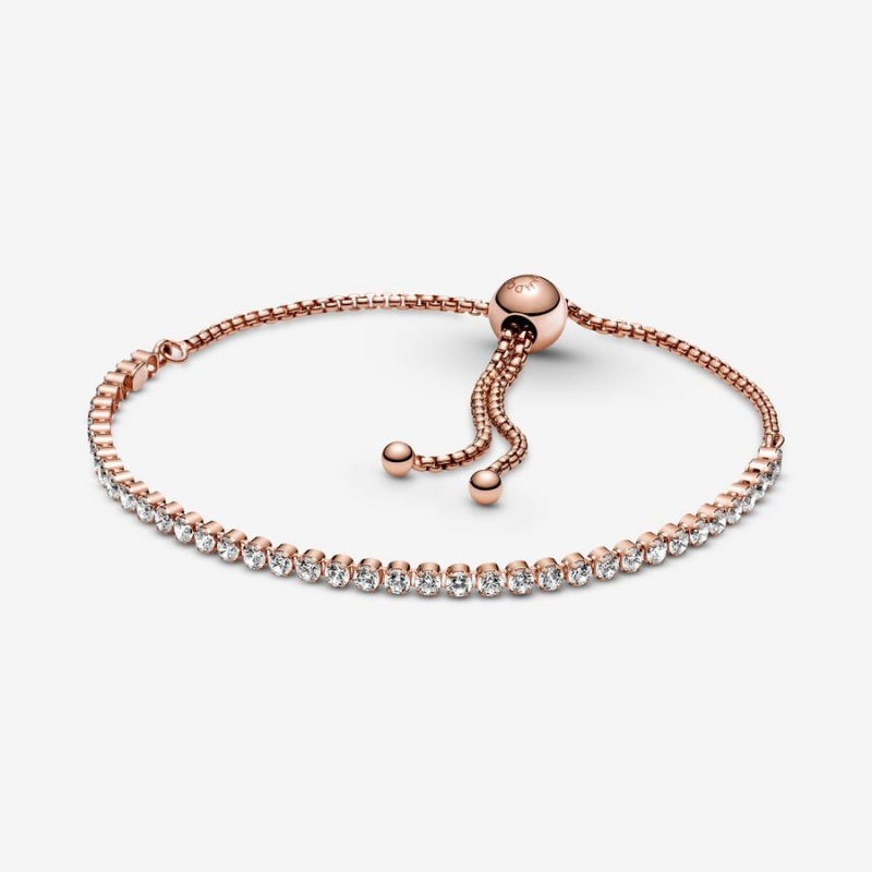 Pandora Sparkling Slider Tennis Sliding Bracelets Rose Gold Plated | 4370-QAJPK