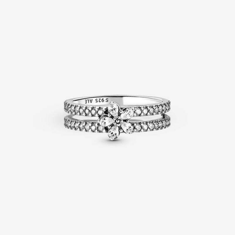 Pandora Sparkling Snowflake Double Statement Rings Sterling Silver | 4269-QHCAY