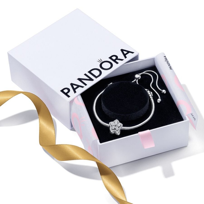 Pandora Sparkling Snowflake Sliding Set Charm Bracelets Sterling Silver | 8750-NEVCL