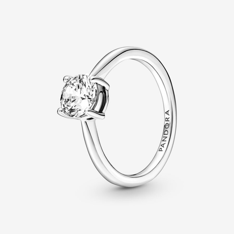 Pandora Sparkling Solitaire Halo & Solitaire Rings Sterling Silver | 5621-LQJUD