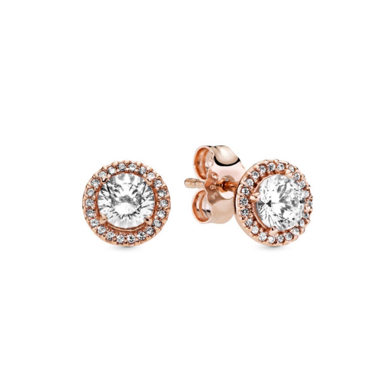 Pandora Sparkling Statement Halo Jewelry Gift Set Necklace & Earring Sets Rose Gold Plated | 7149-UPMQD