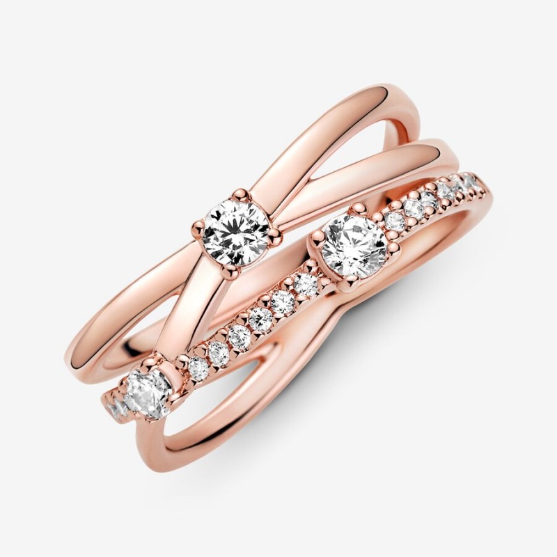 Pandora Sparkling Triple Statement Rings Rose Gold Plated | 4796-PIRXM