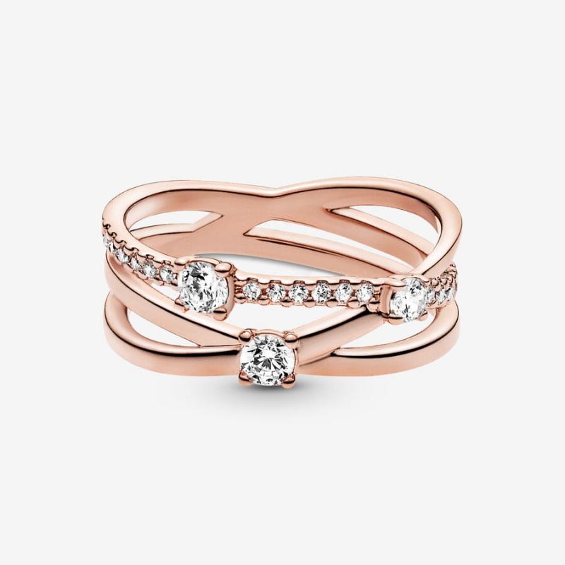 Pandora Sparkling Triple Statement Rings Rose Gold Plated | 4796-PIRXM