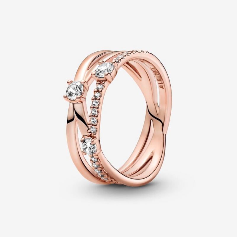 Pandora Sparkling Triple Statement Rings Rose Gold Plated | 4796-PIRXM