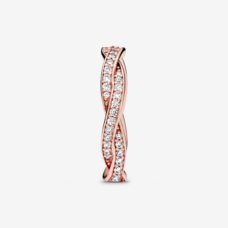 Pandora Sparkling Twisted Lines Band Rings Rose Gold Plated | 7803-LUBHK