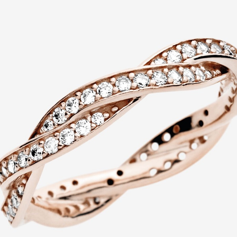 Pandora Sparkling Twisted Lines Band Rings Rose Gold Plated | 7803-LUBHK