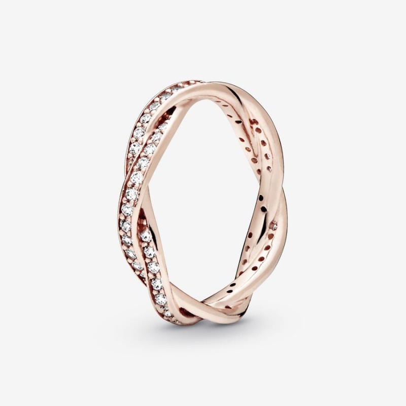 Pandora Sparkling Twisted Lines Band Rings Rose Gold Plated | 7803-LUBHK