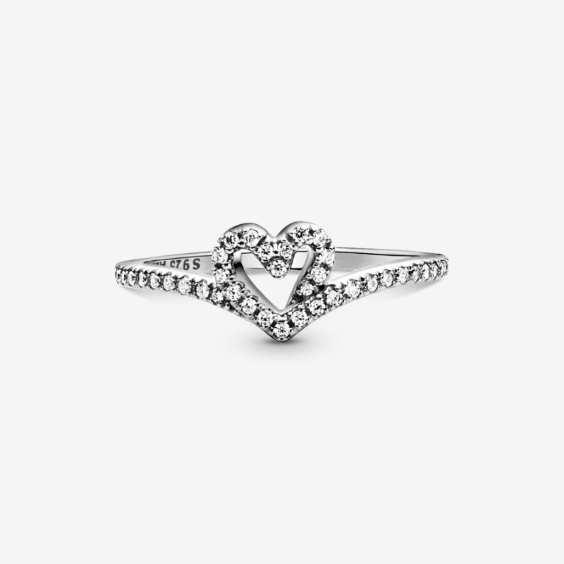 Pandora Sparkling Wishbone Heart & Promise Rings Sterling Silver | 0172-SHNXA