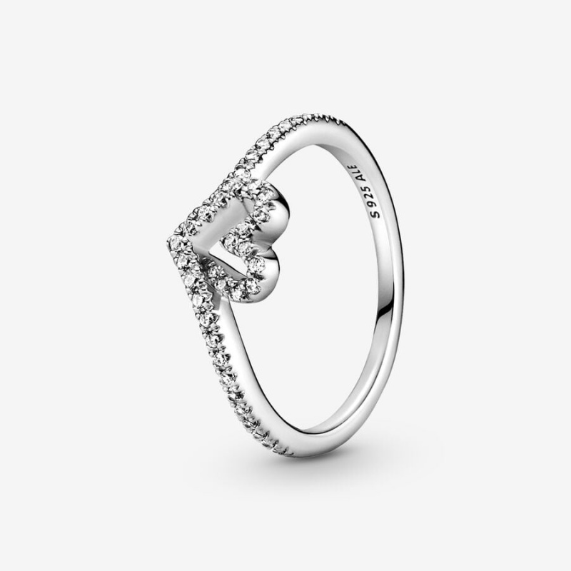 Pandora Sparkling Wishbone Heart & Promise Rings Sterling Silver | 0172-SHNXA