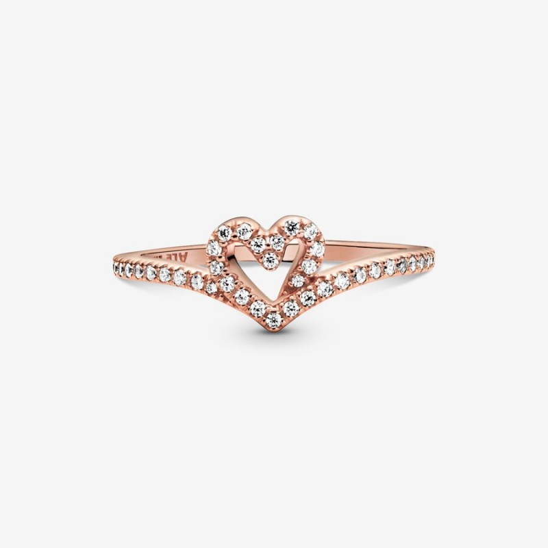 Pandora Sparkling Wishbone Heart & Promise Rings Rose Gold Plated | 7481-LEFID