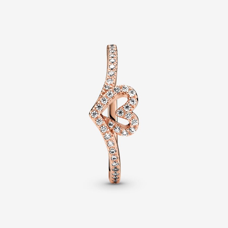 Pandora Sparkling Wishbone Heart & Promise Rings Rose Gold Plated | 7481-LEFID