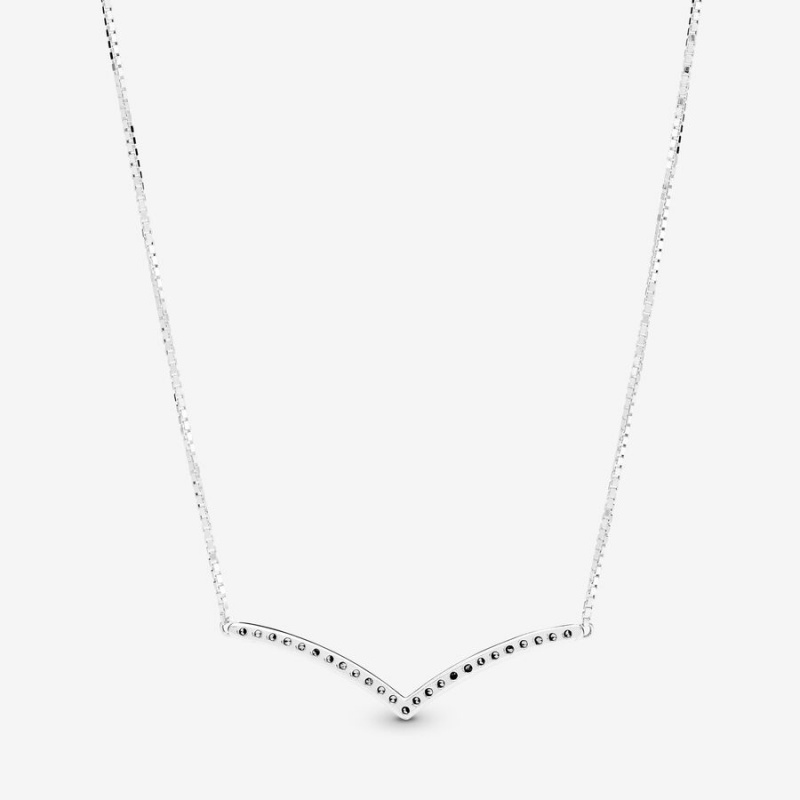 Pandora Sparkling Wishbone Pendant Necklaces Sterling Silver | 5208-UDBEK