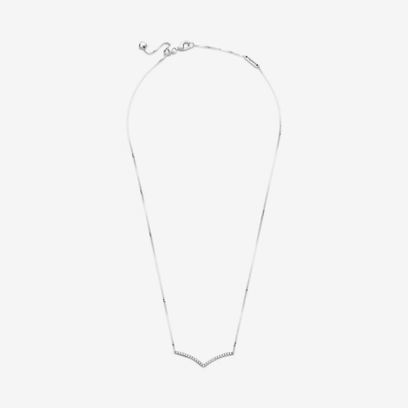 Pandora Sparkling Wishbone Pendant Necklaces Sterling Silver | 5208-UDBEK