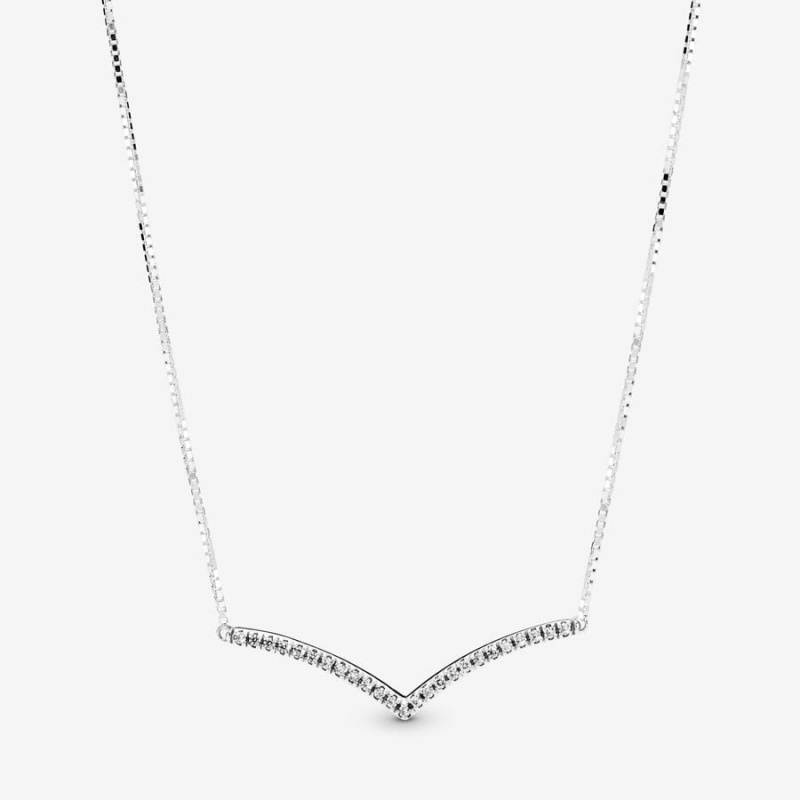 Pandora Sparkling Wishbone Pendant Necklaces Sterling Silver | 5208-UDBEK