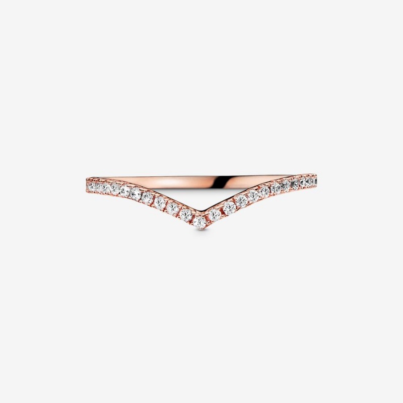 Pandora Sparkling Wishbone Stackable Rings Rose Gold Plated | 5296-YIQLR