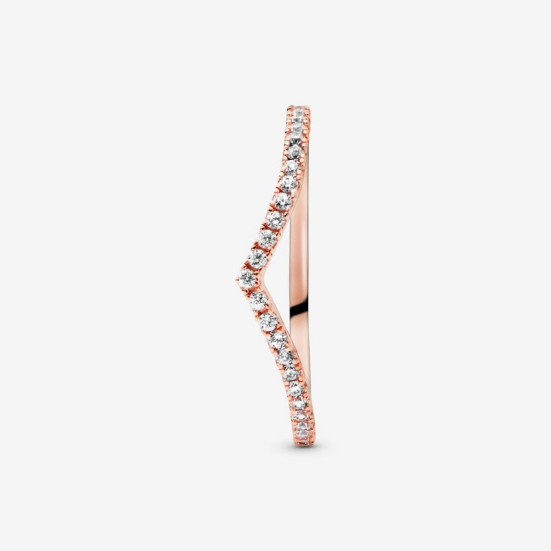 Pandora Sparkling Wishbone Stackable Rings Rose Gold Plated | 5296-YIQLR