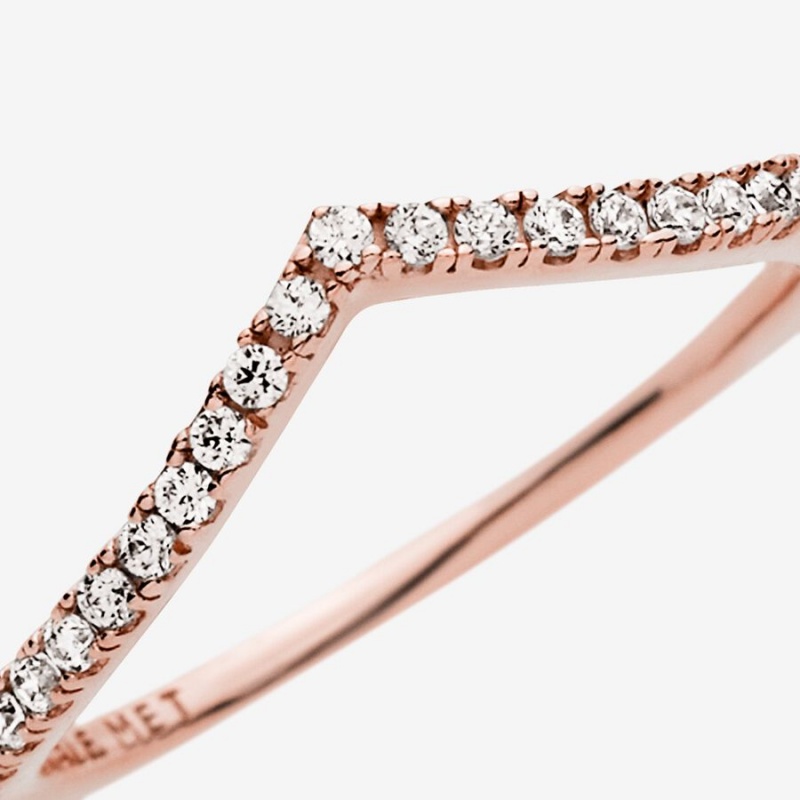 Pandora Sparkling Wishbone Stackable Rings Rose Gold Plated | 5296-YIQLR