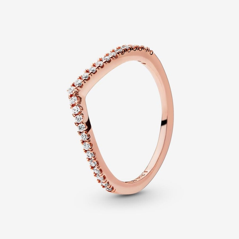 Pandora Sparkling Wishbone Stackable Rings Rose Gold Plated | 5296-YIQLR