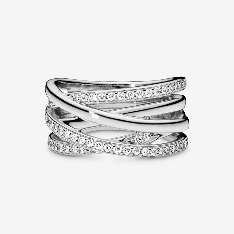 Pandora Sparkling & Polished Lines Band Rings Sterling Silver | 3704-GPHLI