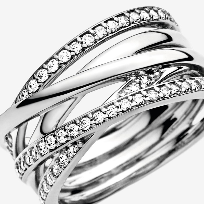 Pandora Sparkling & Polished Lines Band Rings Sterling Silver | 3704-GPHLI