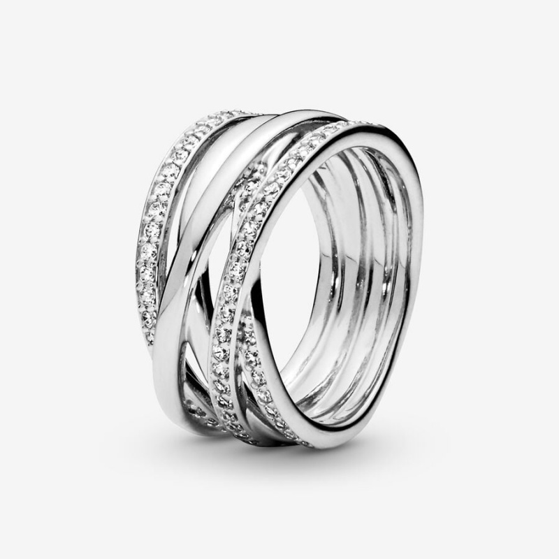 Pandora Sparkling & Polished Lines Band Rings Sterling Silver | 3704-GPHLI