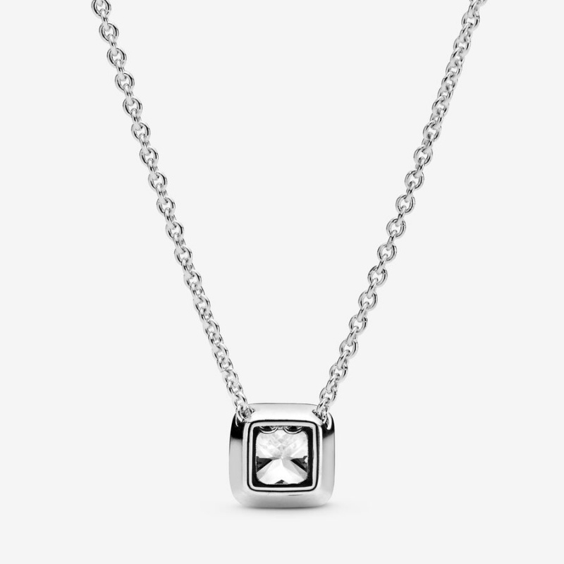 Pandora Square Sparkle Halo Chain Necklaces Sterling Silver | 2104-ZJEKA