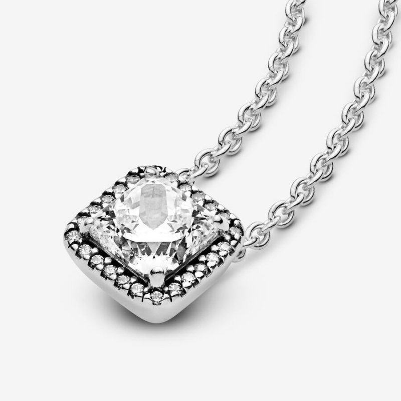 Pandora Square Sparkle Halo Chain Necklaces Sterling Silver | 2104-ZJEKA