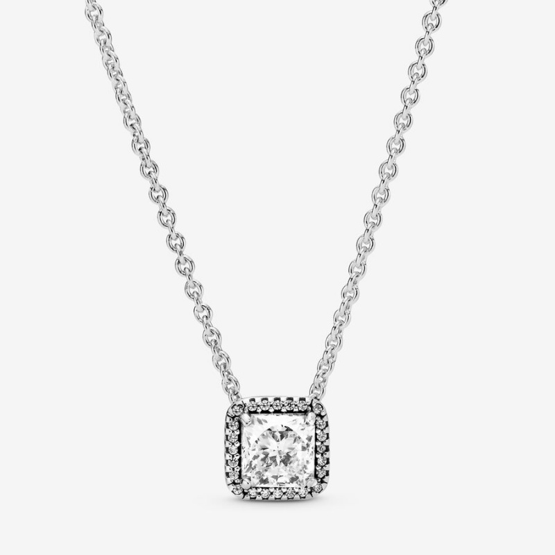 Pandora Square Sparkle Halo Chain Necklaces Sterling Silver | 2104-ZJEKA