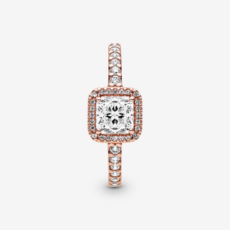 Pandora Square Sparkle Halo Halo & Solitaire Rings Rose Gold Plated | 6204-OUEQV