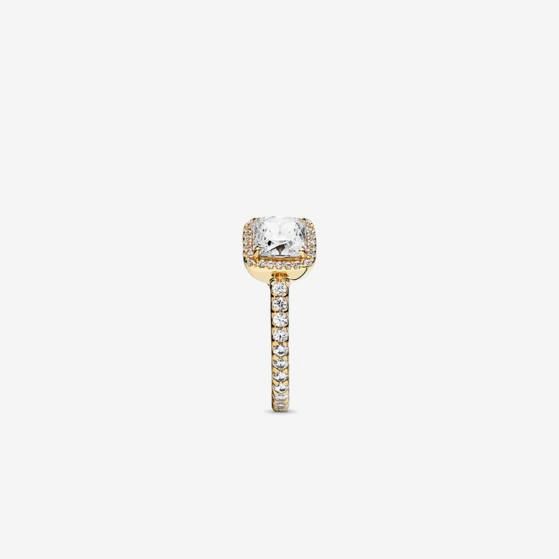 Pandora Square Sparkle Halo Halo & Solitaire Rings Gold | 3296-NUBZA