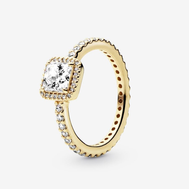 Pandora Square Sparkle Halo Halo & Solitaire Rings Gold | 3296-NUBZA