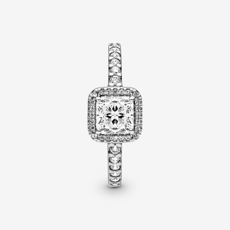 Pandora Square Sparkle Halo Halo & Solitaire Rings Sterling Silver | 1305-IMGCJ