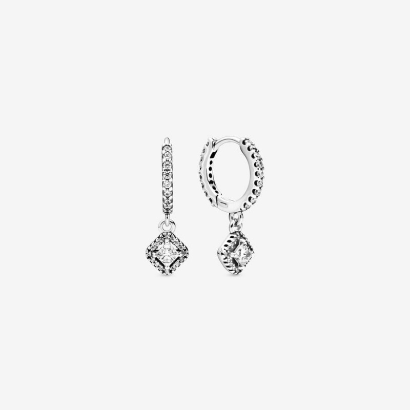 Pandora Square Sparkle Stud Earrings Sterling Silver | 7048-WKLTN