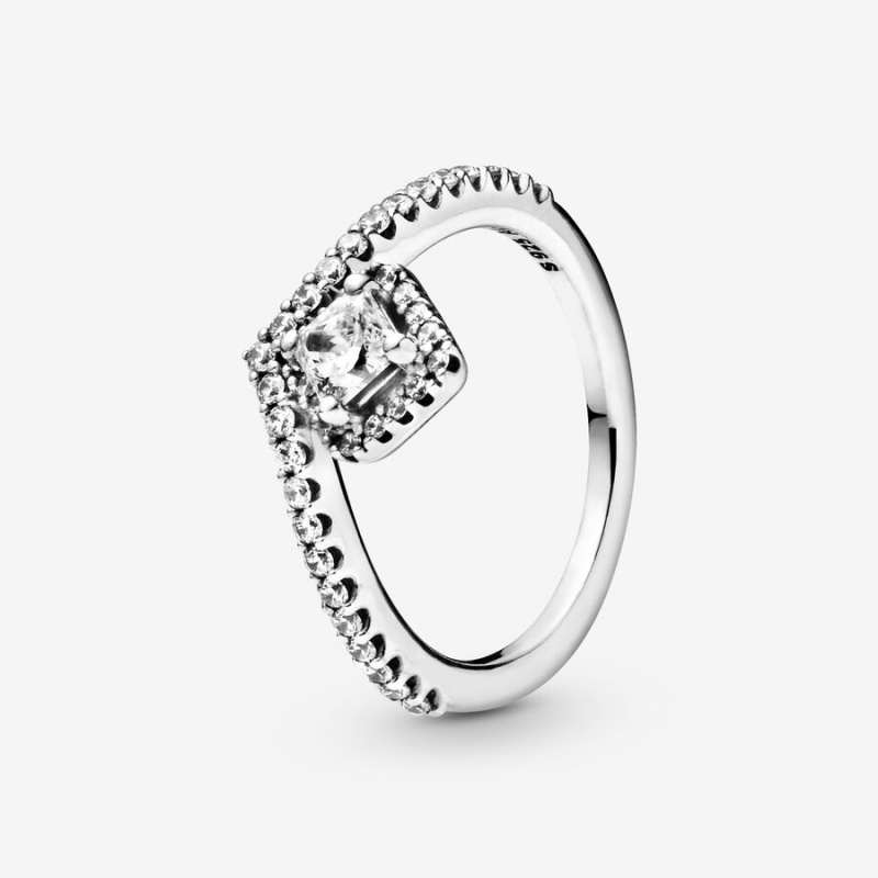 Pandora Square Sparkle Wishbone Statement Rings Sterling Silver | 6579-CSKWM